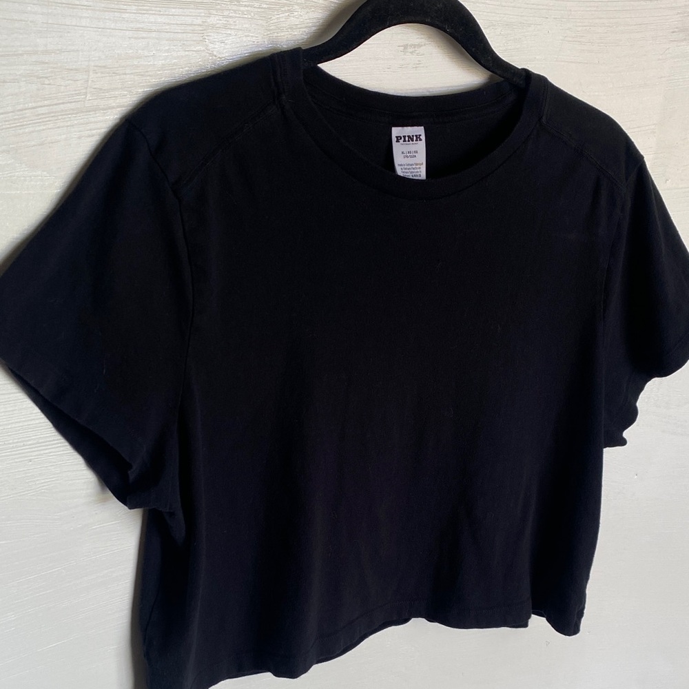 PINK Victoria's Secret Black Cropped Tee - Short Sleeve Crew - Picture 3 of 9